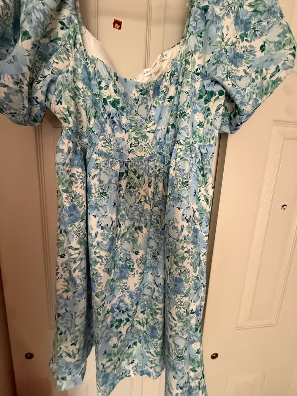 ALTAR’D STATE Light Blue Floral Puff-Sleeve Dress